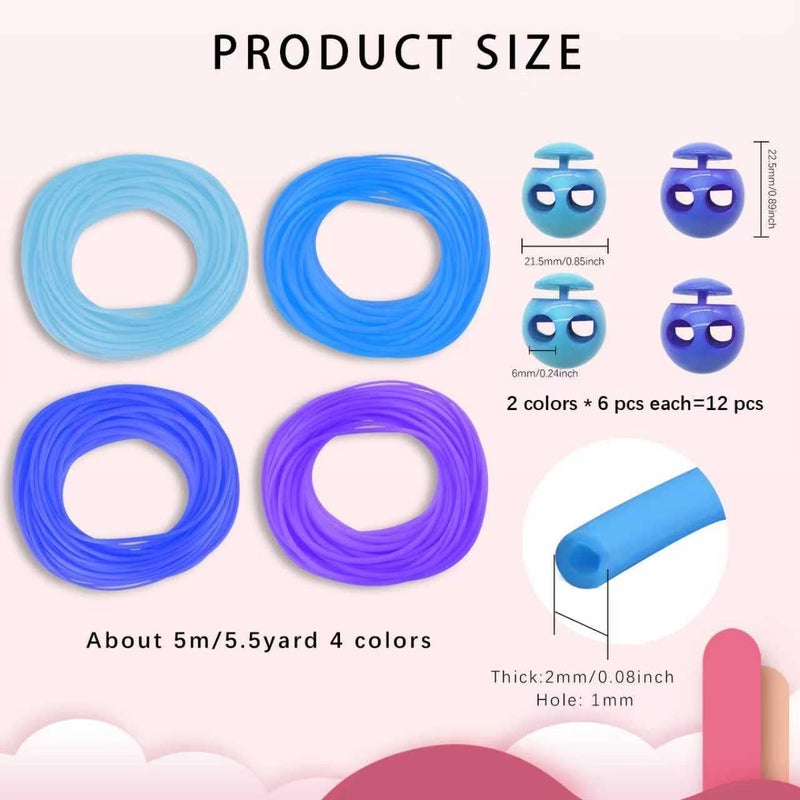 GeryVtee Cord Lock Kit Knitting Stitches Holder Barber Cord Stitch Markers Knit Stiches Keeper 12 Pcs Silicone Stitch Holders & 4 Rolls Round Barber Cords for Knitting Projects (Blue Style) - Image 2